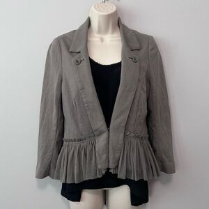 Free People Cropped Gray Ruffled Hem Jacket Size 6